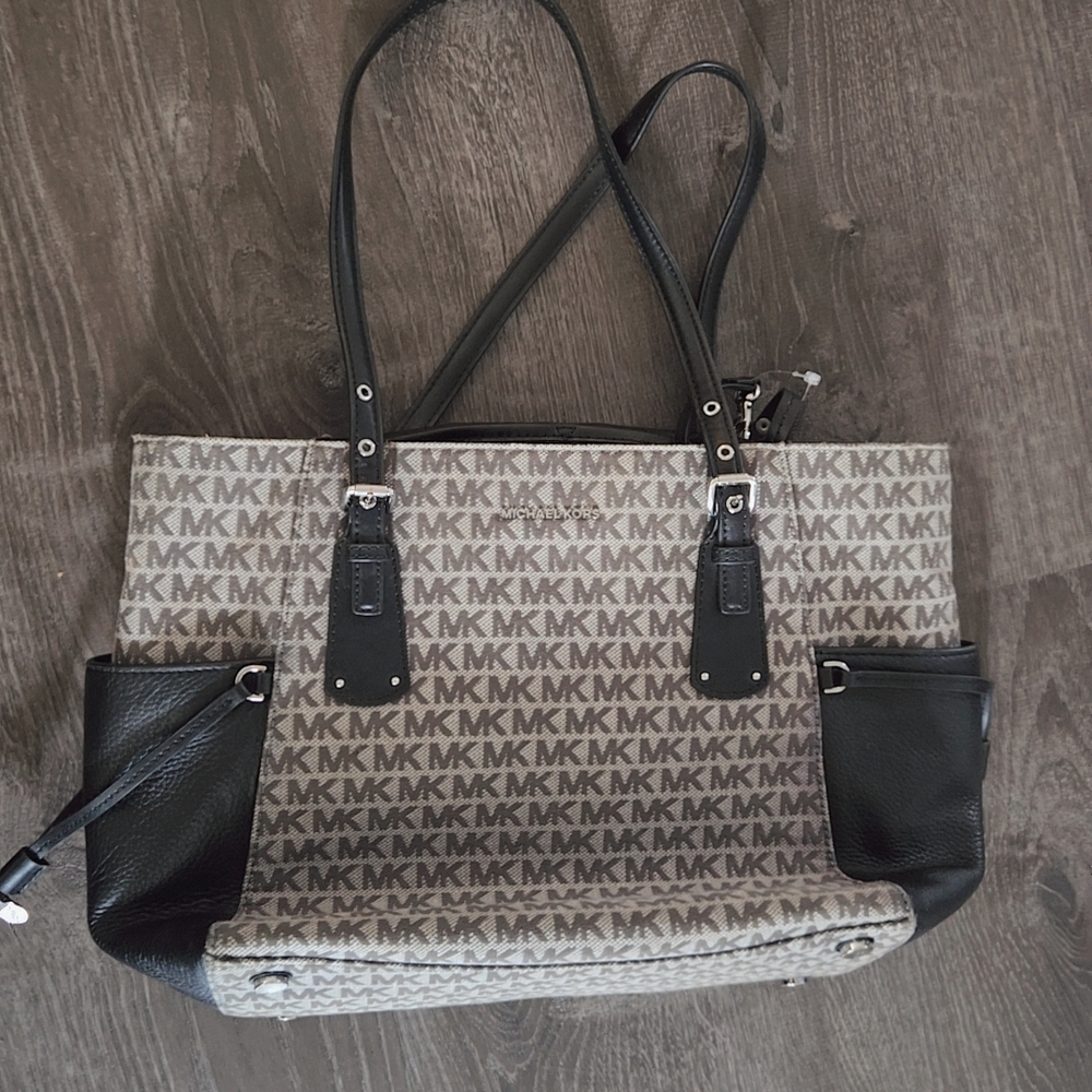 Michael Kors Black and Gray Tote Bag with Monogram Design